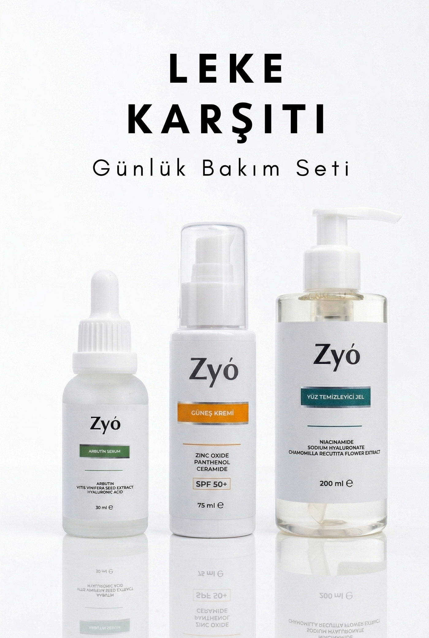 Leke Karşıtı 3'lü Bakım Seti Yıkama Jeli - Arbutin Serum - Güneş Kremi